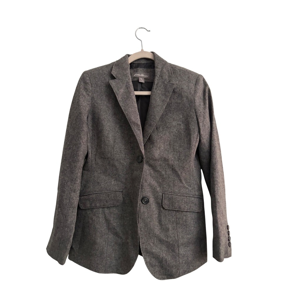 Eddie Bauer Women's Blazer Grey‎ Herringbone Tweed Single Button Size 6